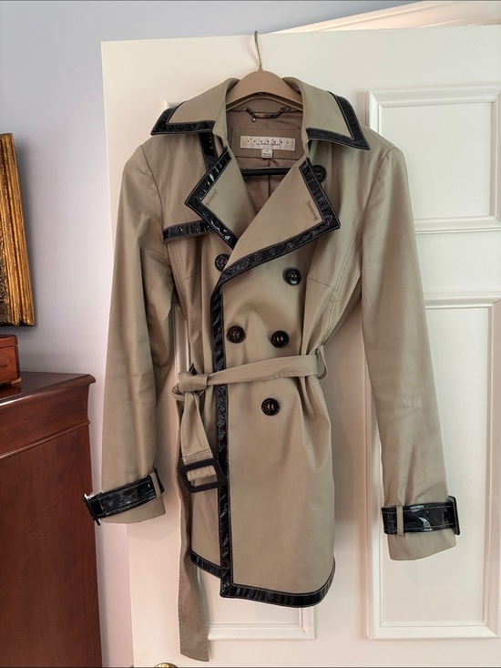 Laundry By Shelli Segal Jackets & Blazers - Classic Double-Breasted Trench Coat with Contrast patent leather Trim - Beige